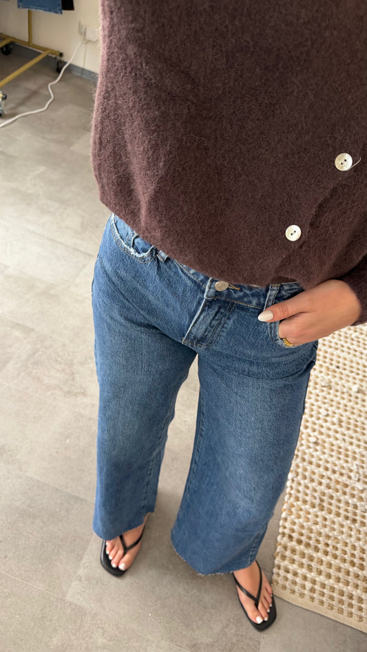 RAW EDGE WIDE LEG BLUE JEANS