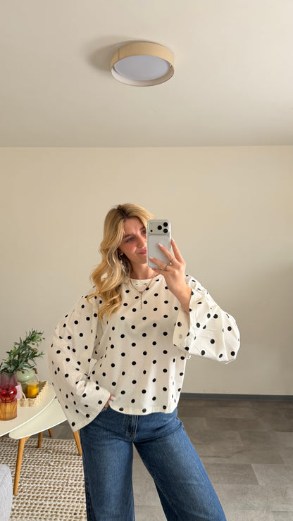 LONGSLEEVE POLKA DOTS BLACK & WHITE