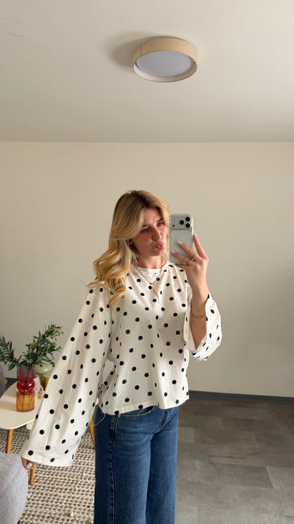 LONGSLEEVE POLKA DOTS BLACK & WHITE