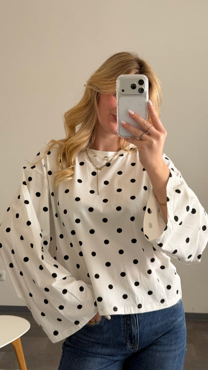 LONGSLEEVE POLKA DOTS BLACK & WHITE
