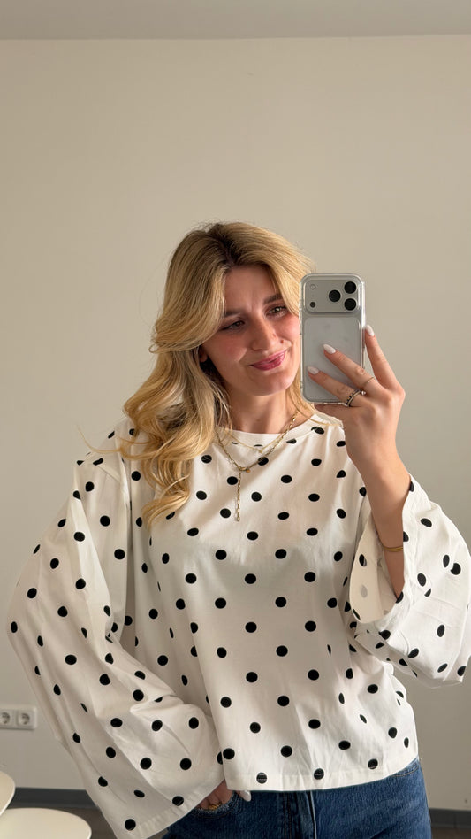 LONGSLEEVE POLKA DOTS BLACK & WHITE