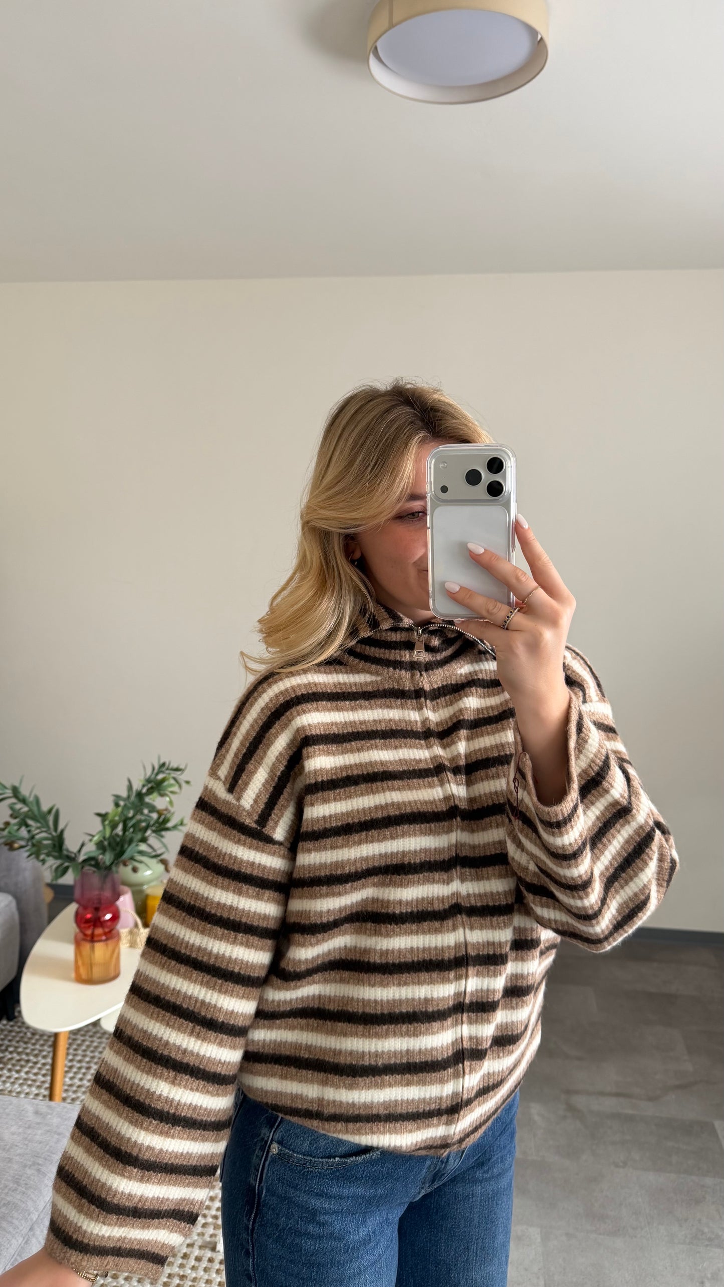 HIGH NECK ZIP CARDIGAN