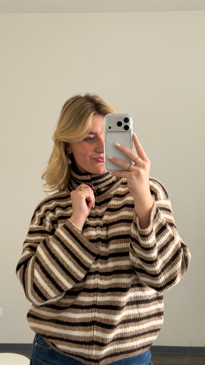 HIGH NECK ZIP CARDIGAN