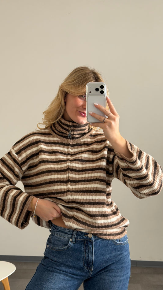 HIGH NECK ZIP CARDIGAN