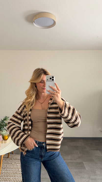HIGH NECK ZIP CARDIGAN