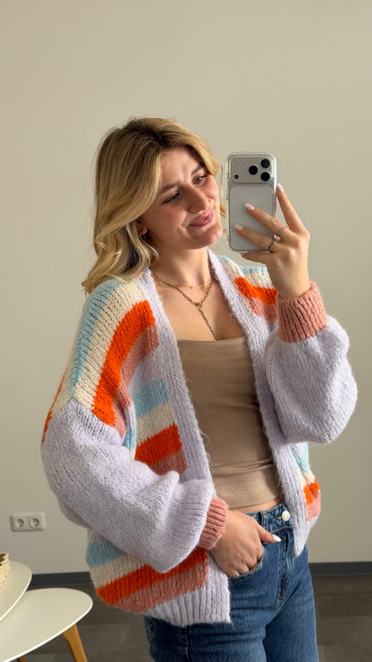 RETRO MULTICOLOR STRIPE CARDIGAN