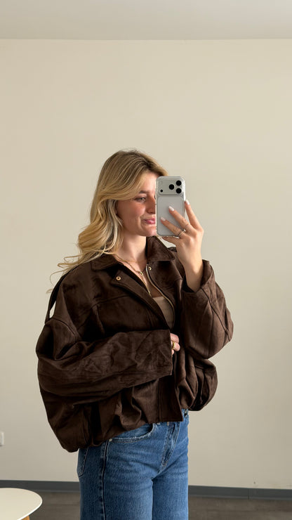 OVERSIZE VELOURS JACKET CHOCLATE