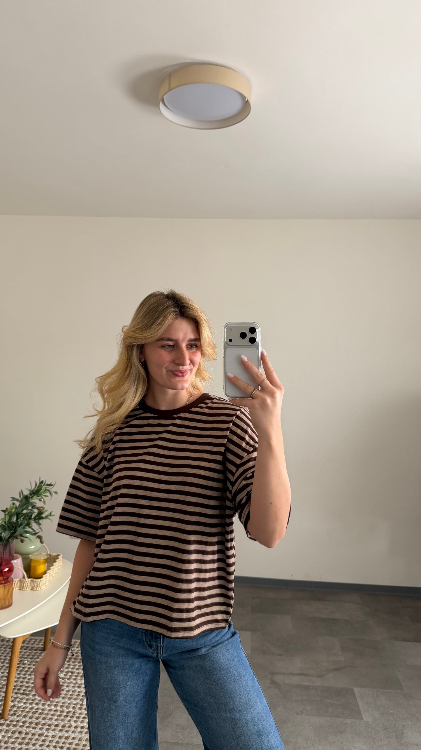 OVERSIZE STRIPED T-SHIRT BROWN