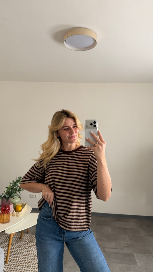 OVERSIZE STRIPED T-SHIRT BROWN