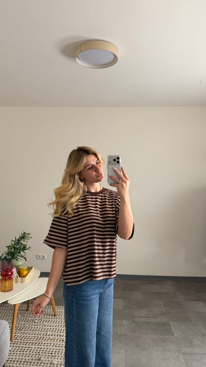 OVERSIZE STRIPED T-SHIRT BROWN