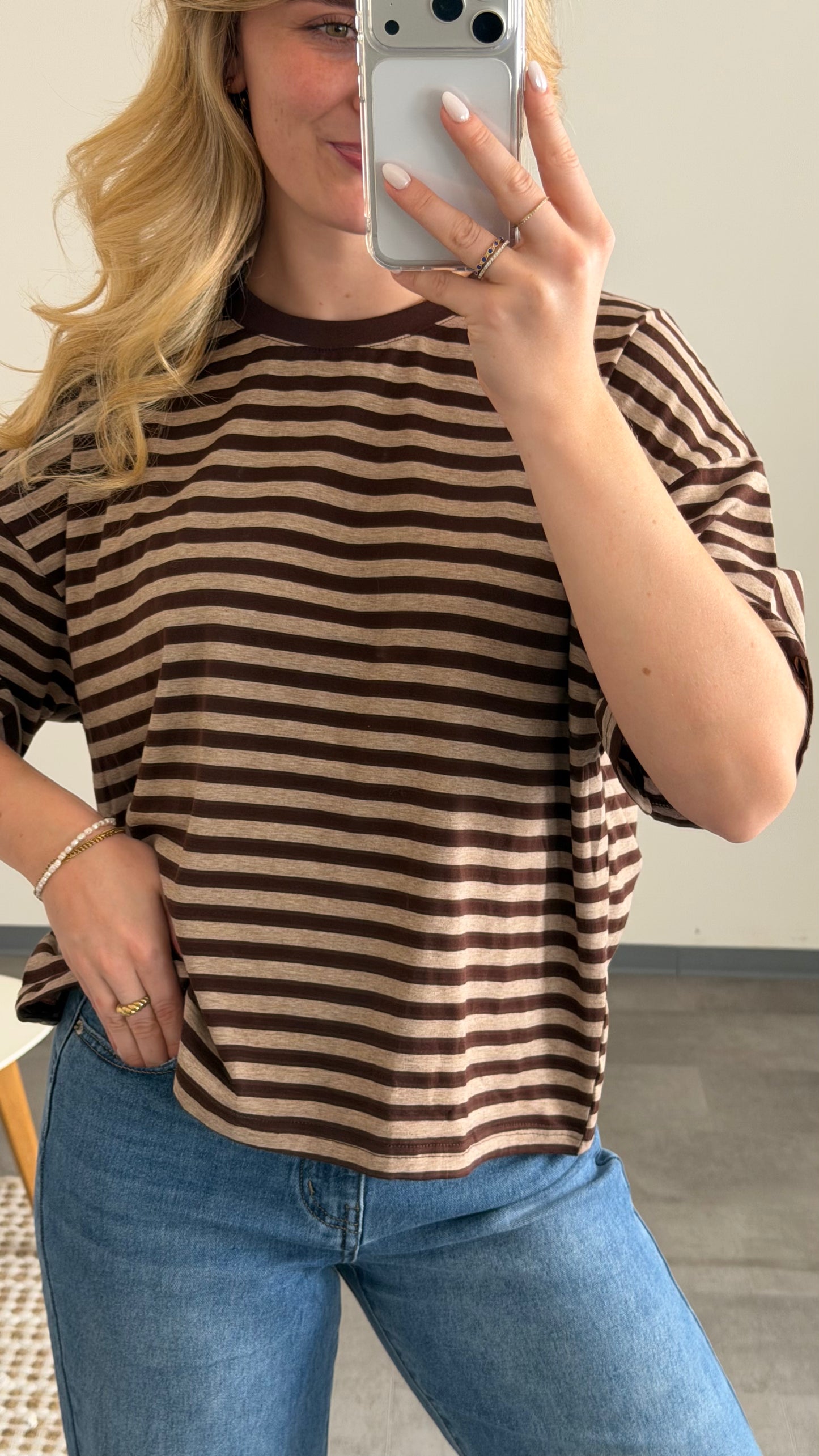OVERSIZE STRIPED T-SHIRT BROWN