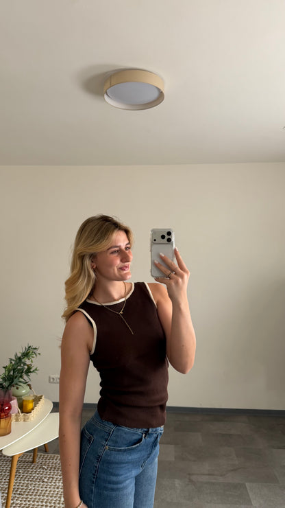 CONTRAST RIB TOP BROWN