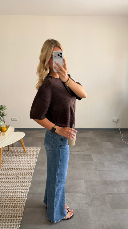 SHORT SLEEVE KNIT CARDIGAN CHOCLATE