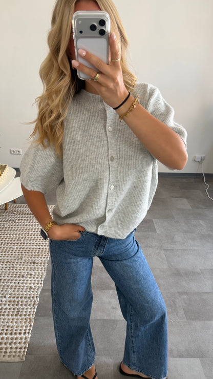SHORT SLEEVE KNIT CARDIGAN GREY