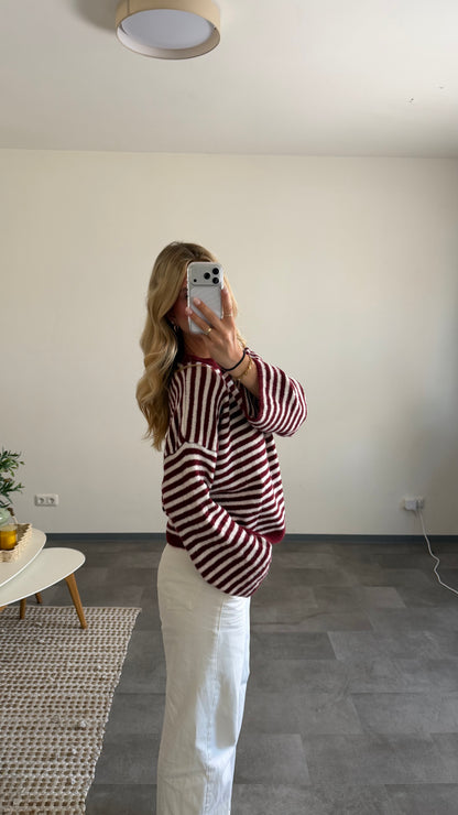 STRIPE KNIT PULLOVER BURGUNDY VAILLA
