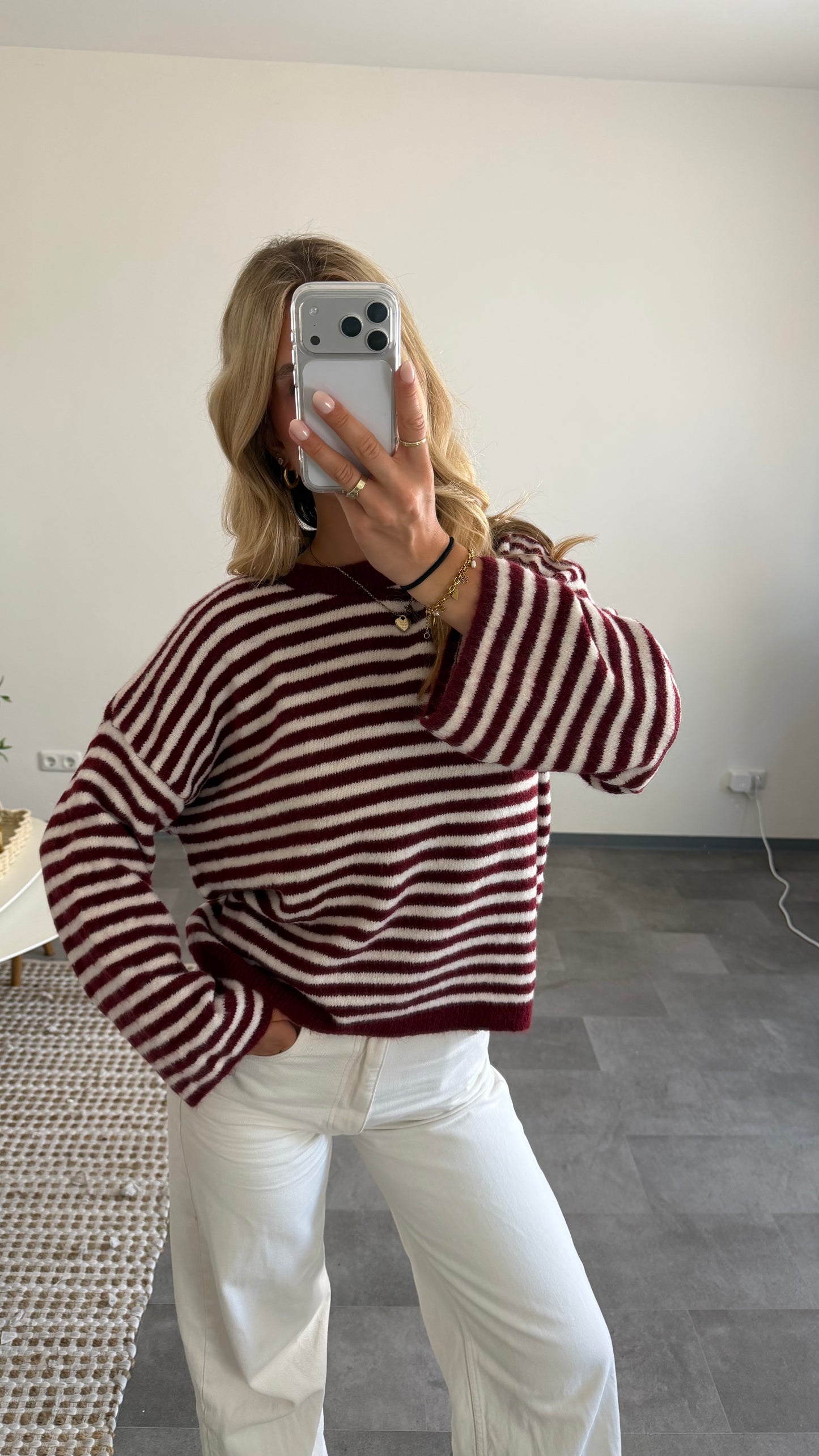 STRIPE KNIT PULLOVER BURGUNDY VAILLA