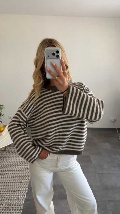 STRIPE KNIT PULLOVER MOCCA VAILLA
