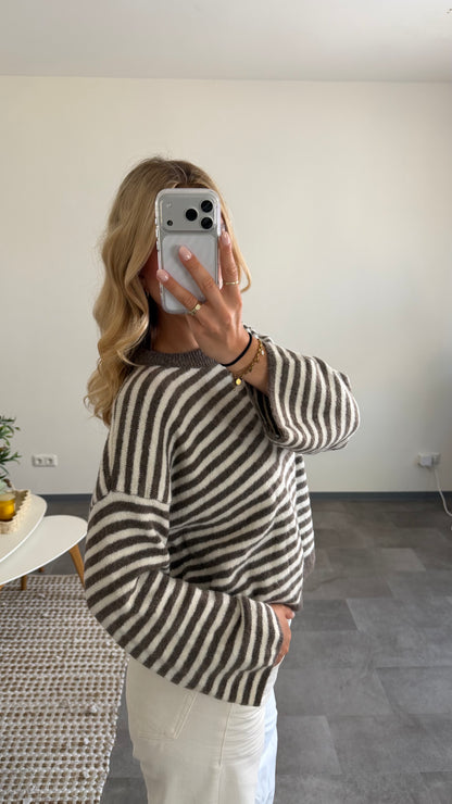 STRIPE KNIT PULLOVER MOCCA VAILLA