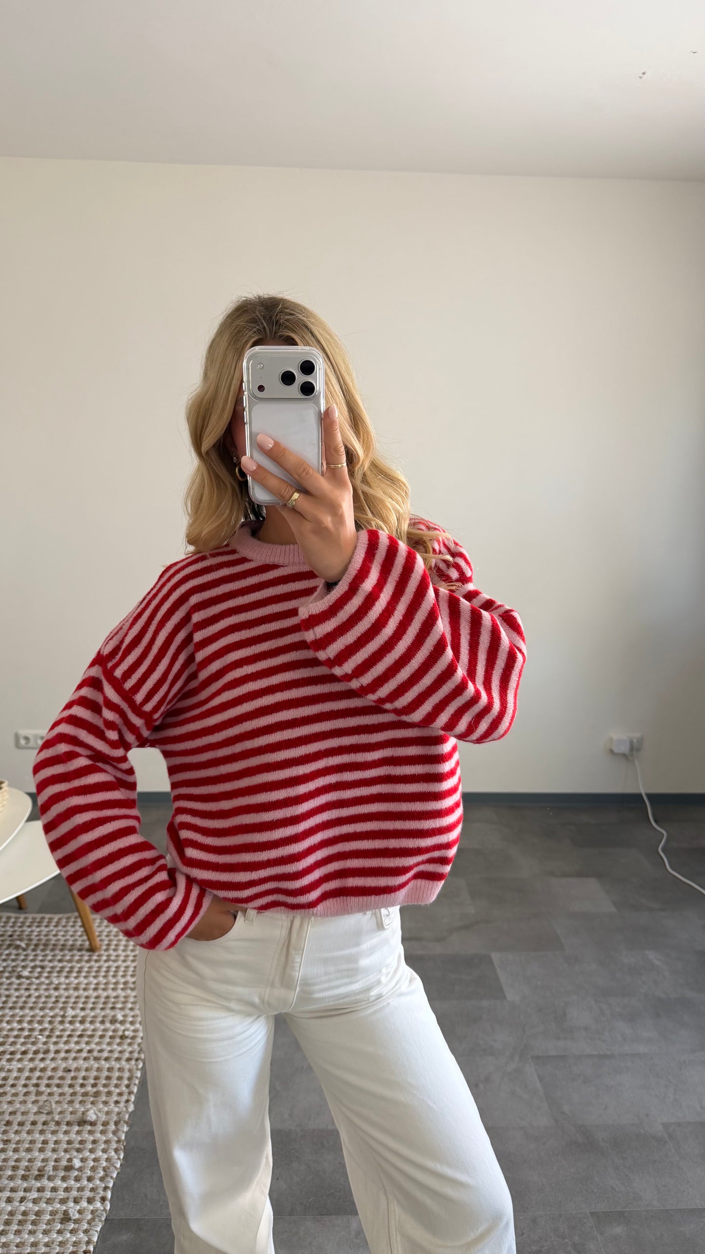 STRIPE KNIT PULLOVER LIGHT BERRY
