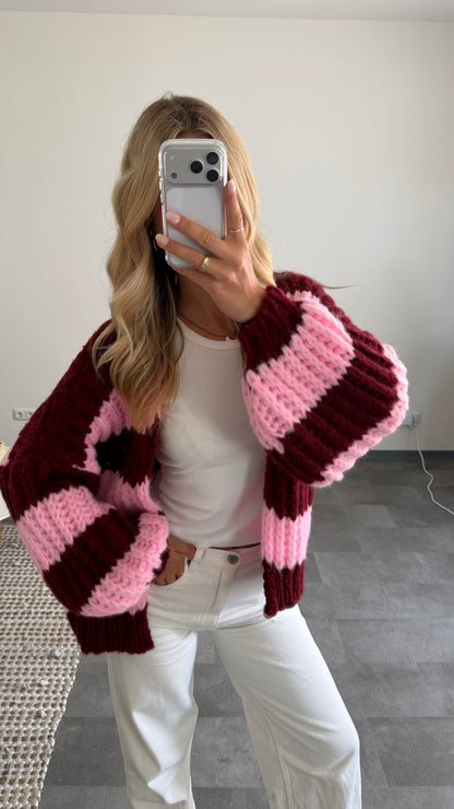 CHUNKY CARDIGAN BURGUNDY ROSE