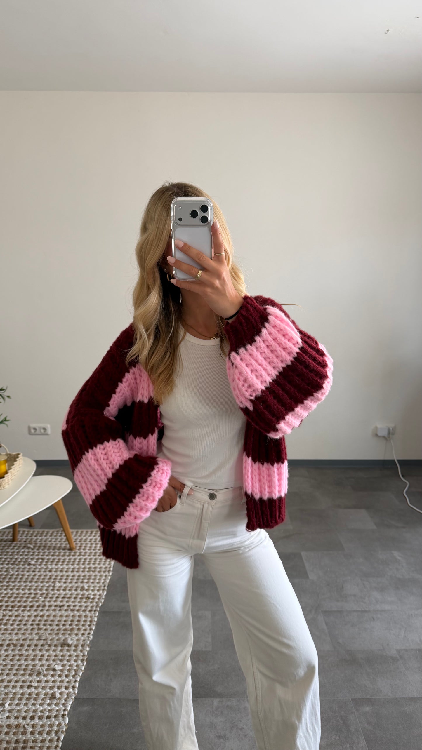 CHUNKY CARDIGAN BURGUNDY ROSE