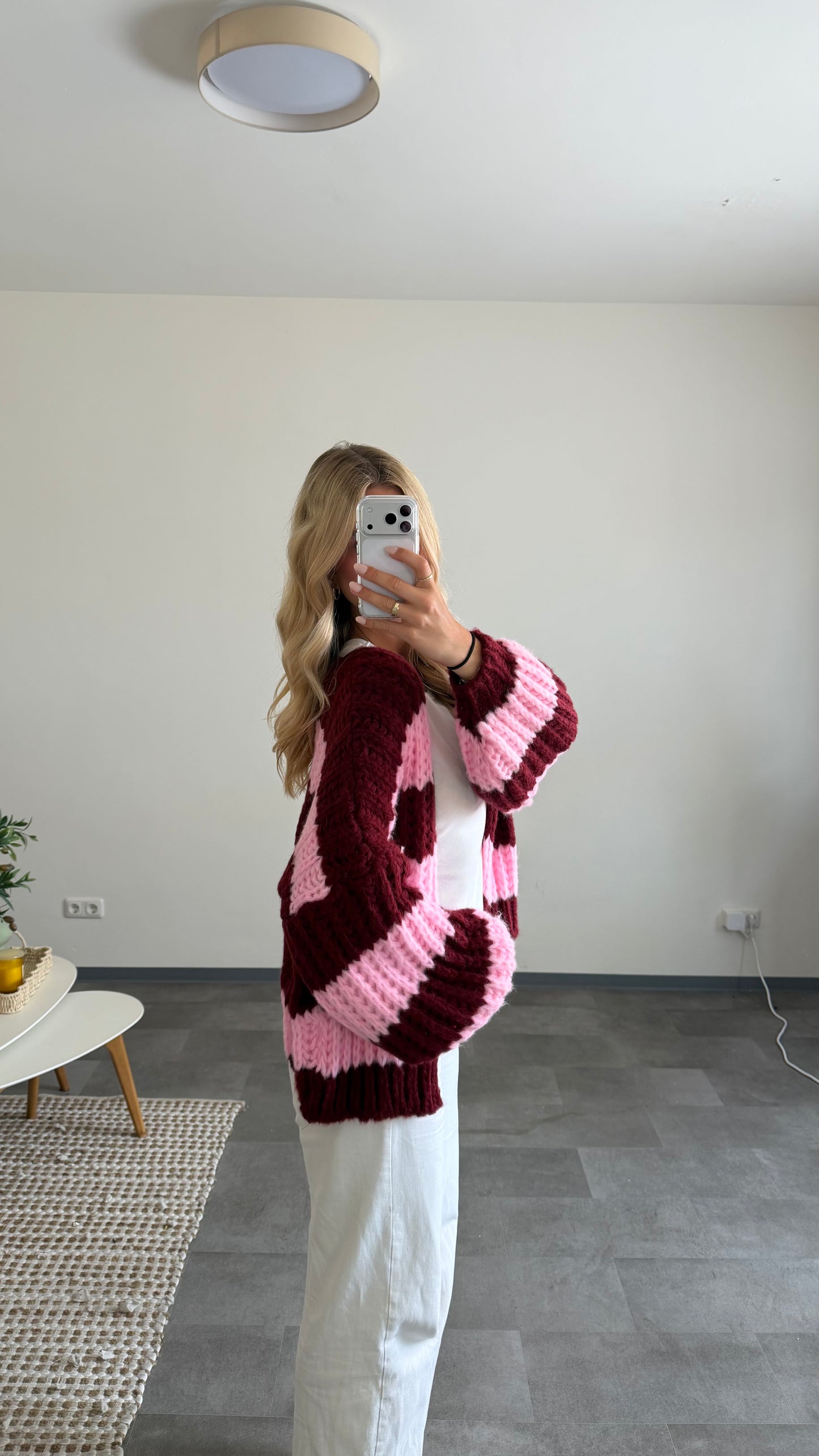 CHUNKY CARDIGAN BURGUNDY ROSE