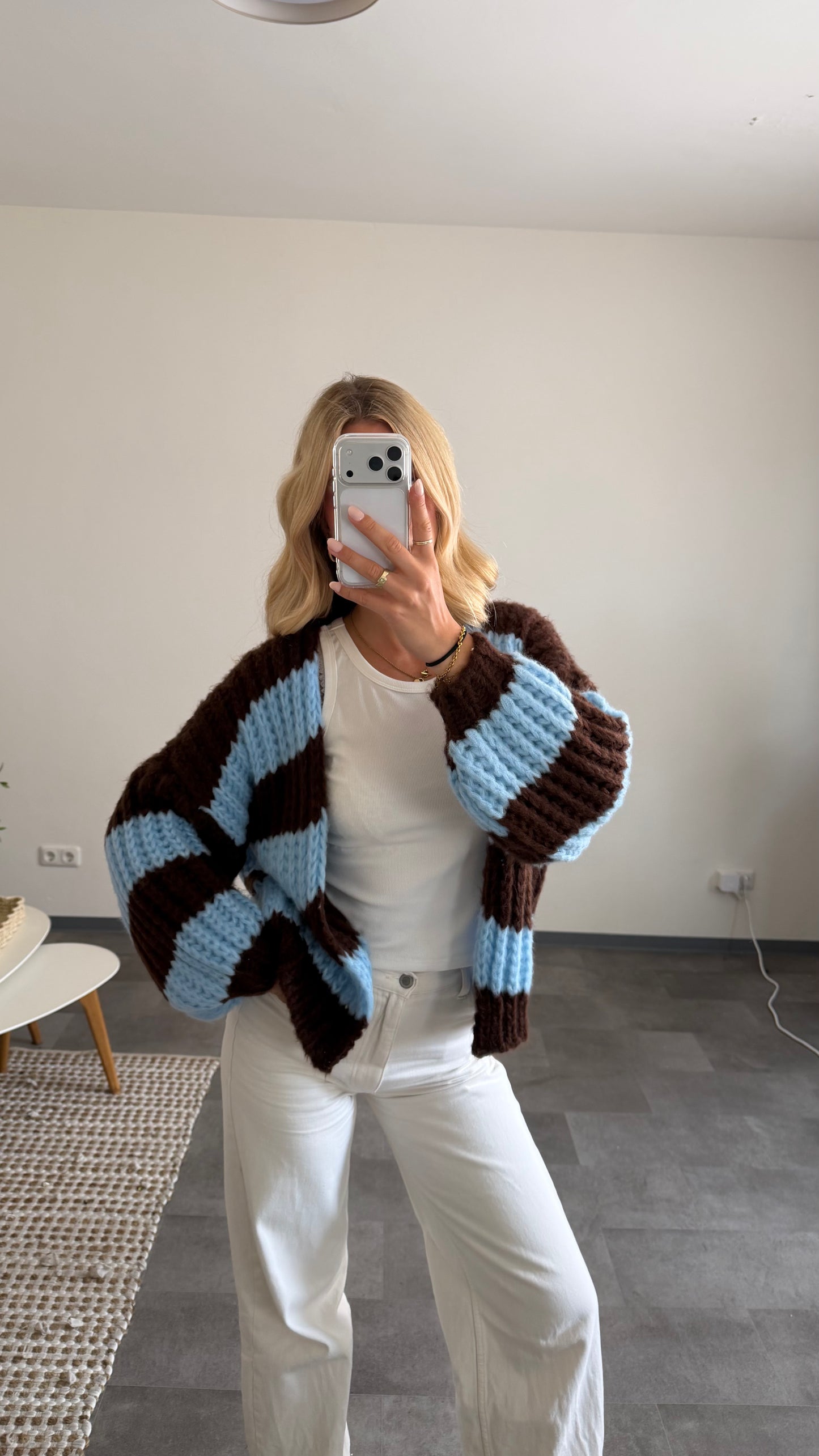 CHUNKY CARDIGAN BROWN BLUE