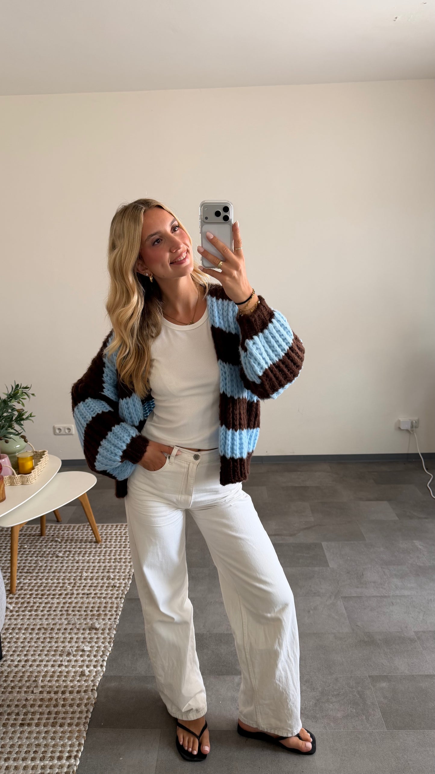 CHUNKY CARDIGAN BROWN BLUE