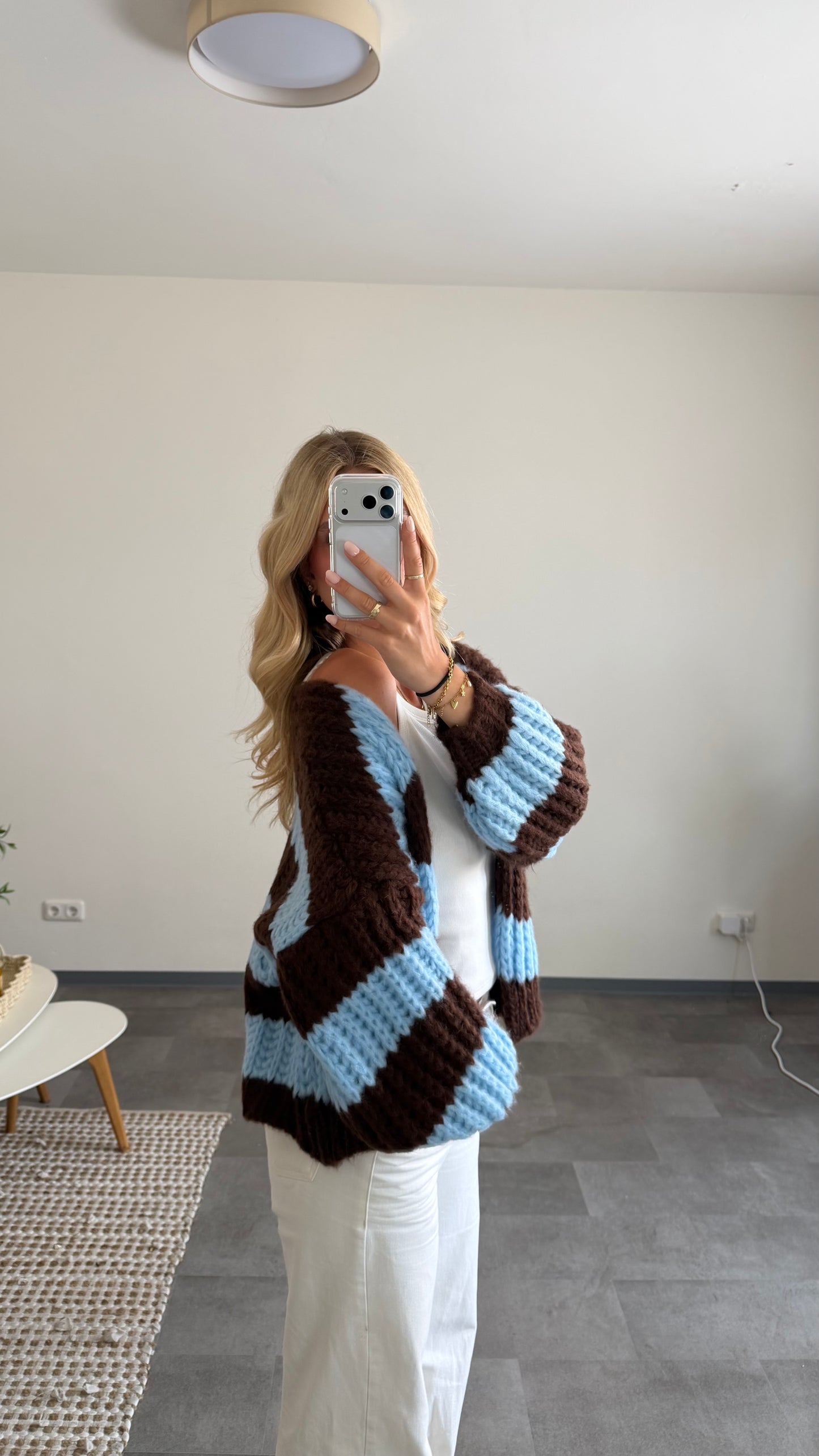 CHUNKY CARDIGAN BROWN BLUE