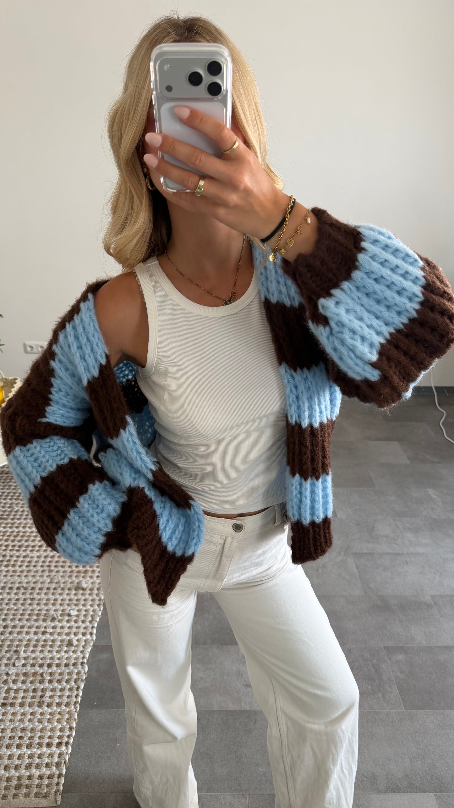 CHUNKY CARDIGAN BROWN BLUE