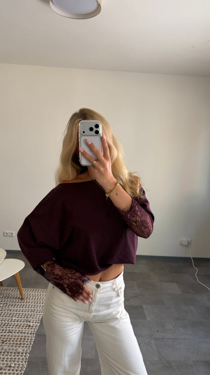 LACE SLEEVE KNIT BURGUNDY