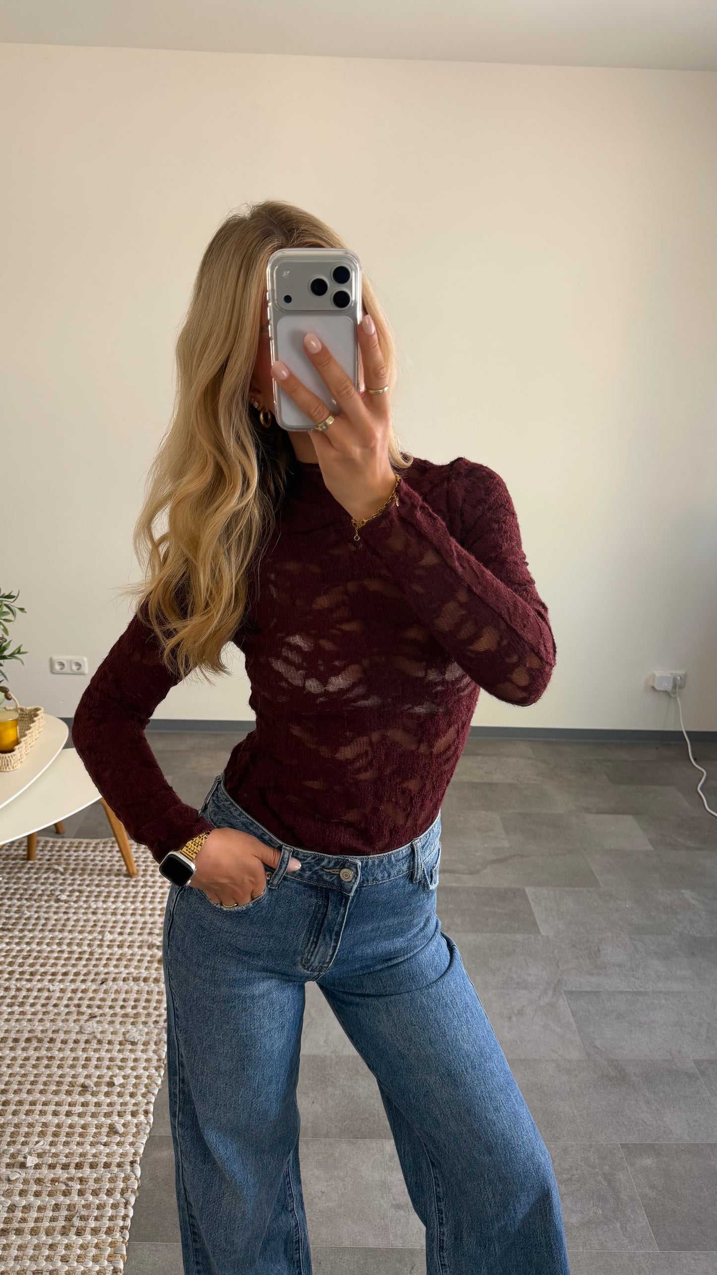LACE LONG TOP BURGUNDY