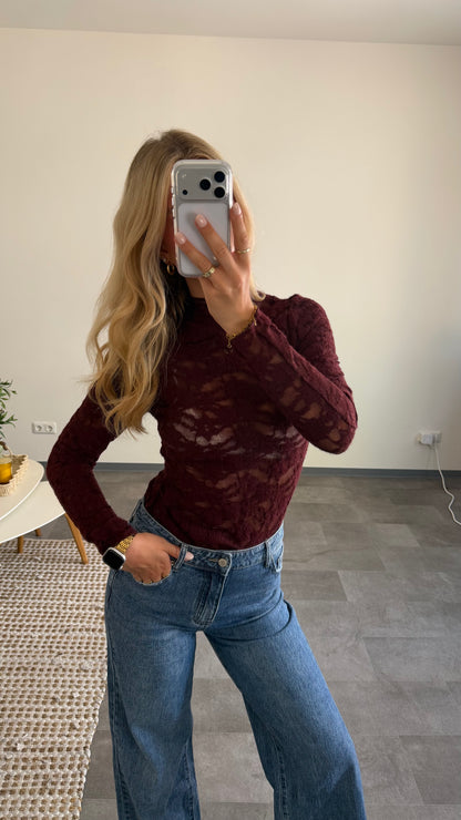 LACE LONG TOP BURGUNDY