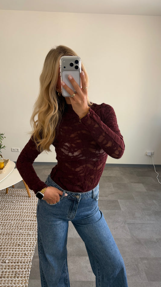 LACE LONG TOP BURGUNDY
