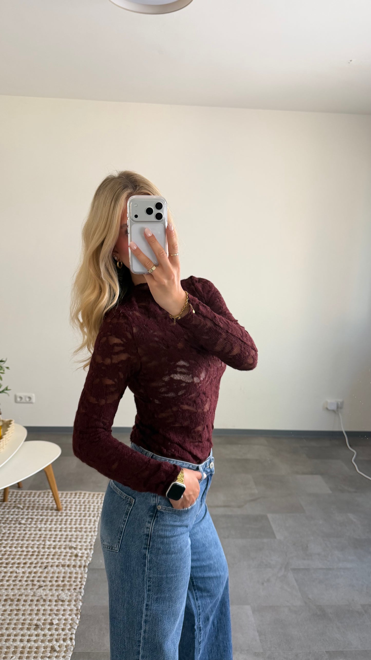 LACE LONG TOP BURGUNDY