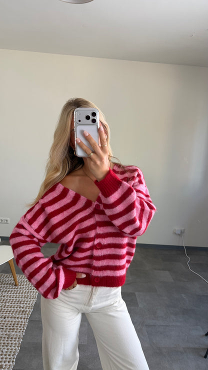 SOFT V-NECK CARDIGAN CHERRY ROSE