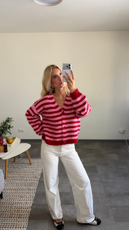 SOFT V-NECK CARDIGAN CHERRY ROSE
