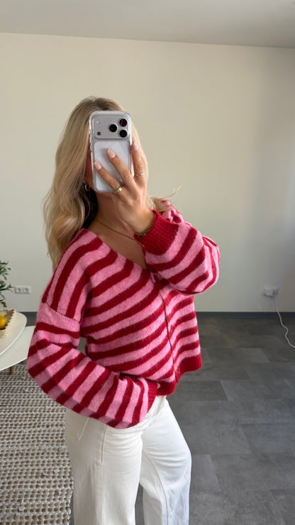 SOFT V-NECK CARDIGAN CHERRY ROSE