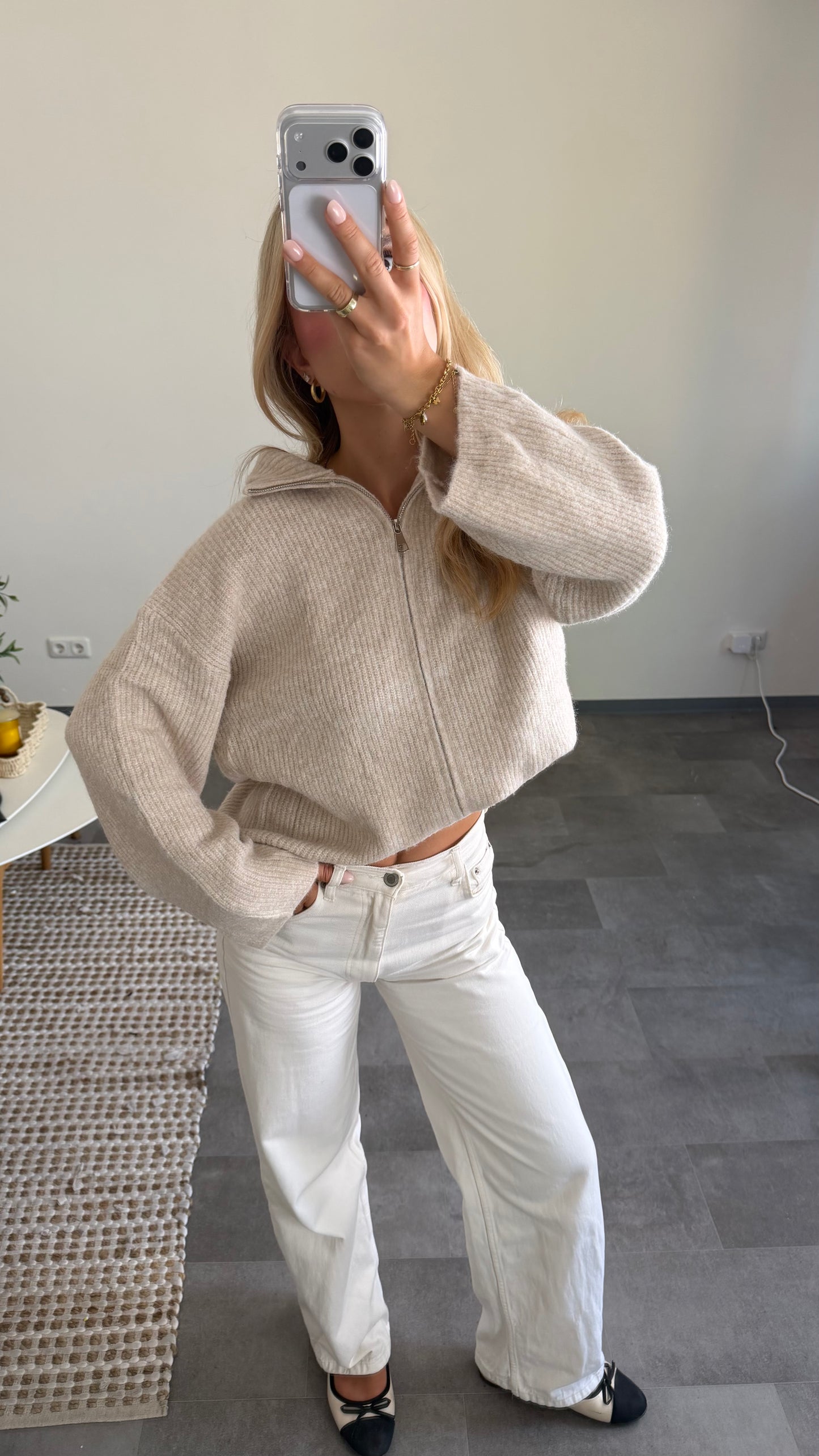 ZIP CARDIGAN BEIGE