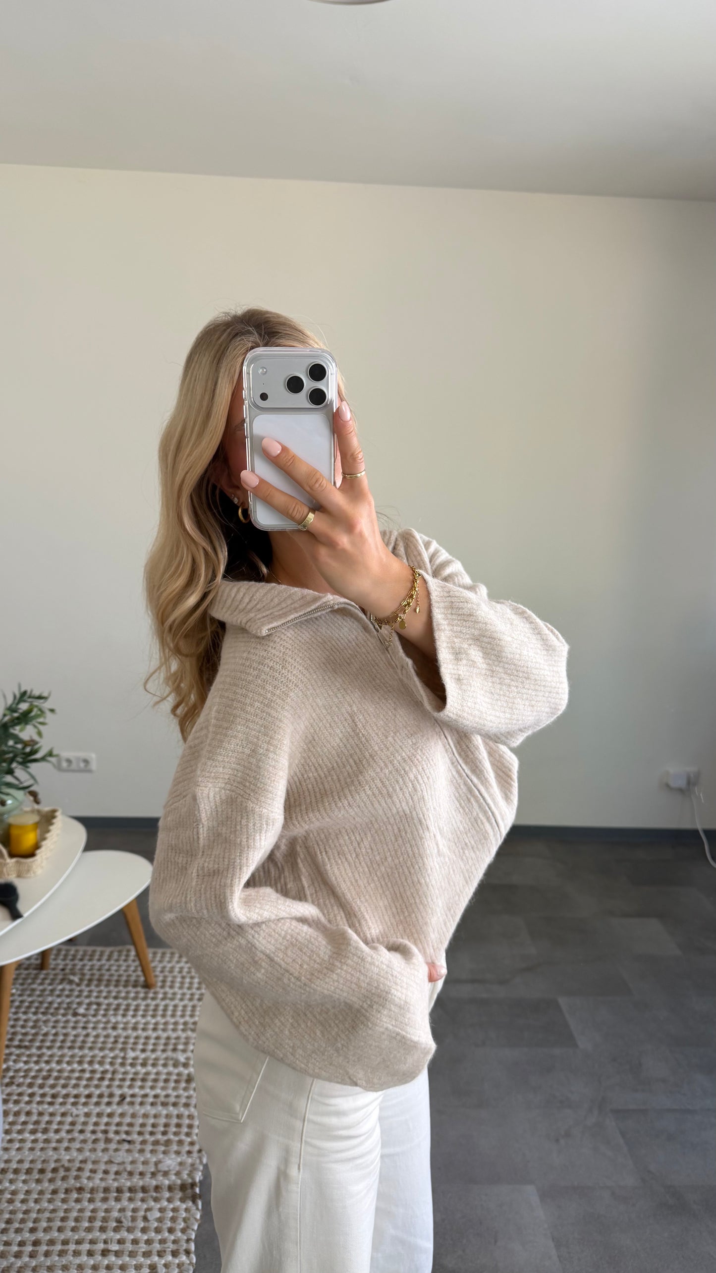 ZIP CARDIGAN BEIGE