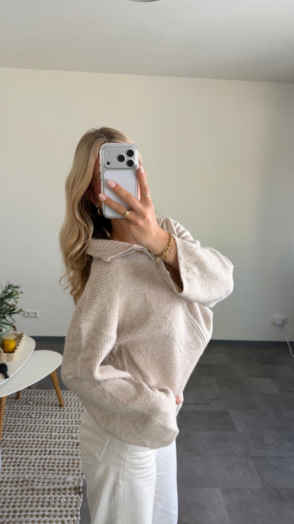 ZIP CARDIGAN BEIGE