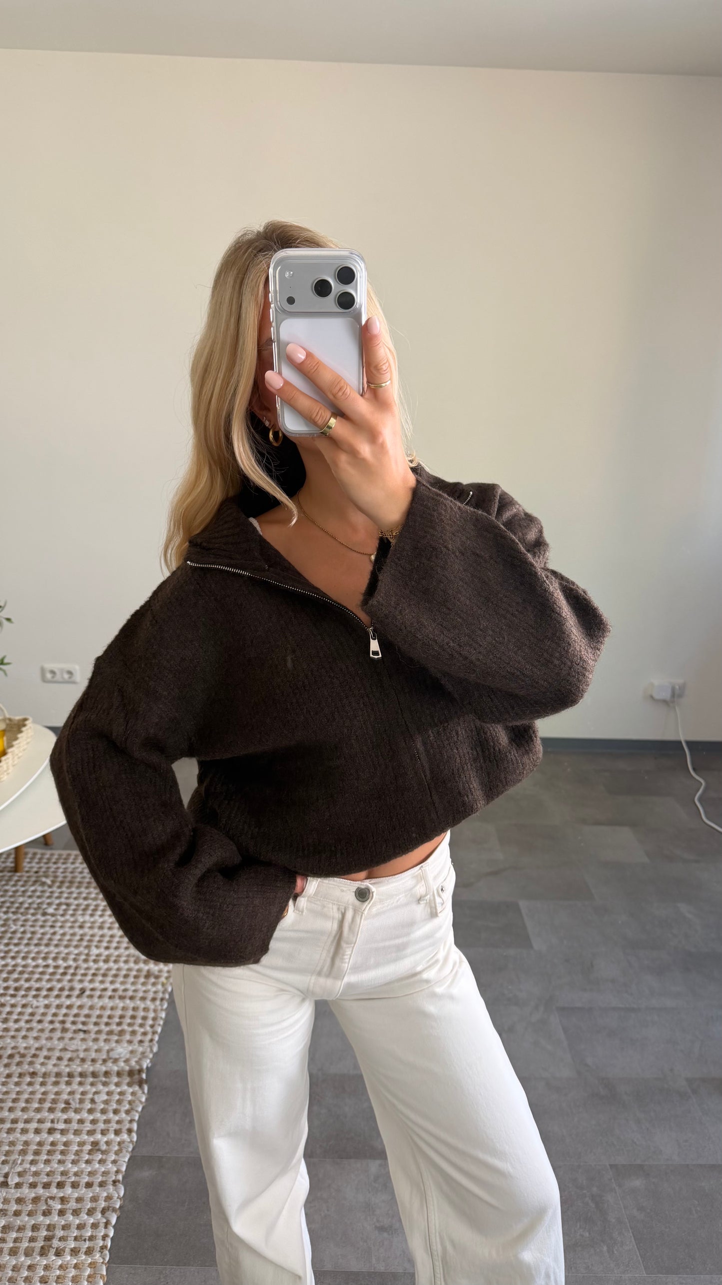ZIP CARDIGAN CHOCLATE