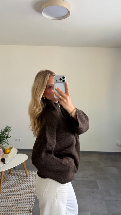 ZIP CARDIGAN CHOCLATE