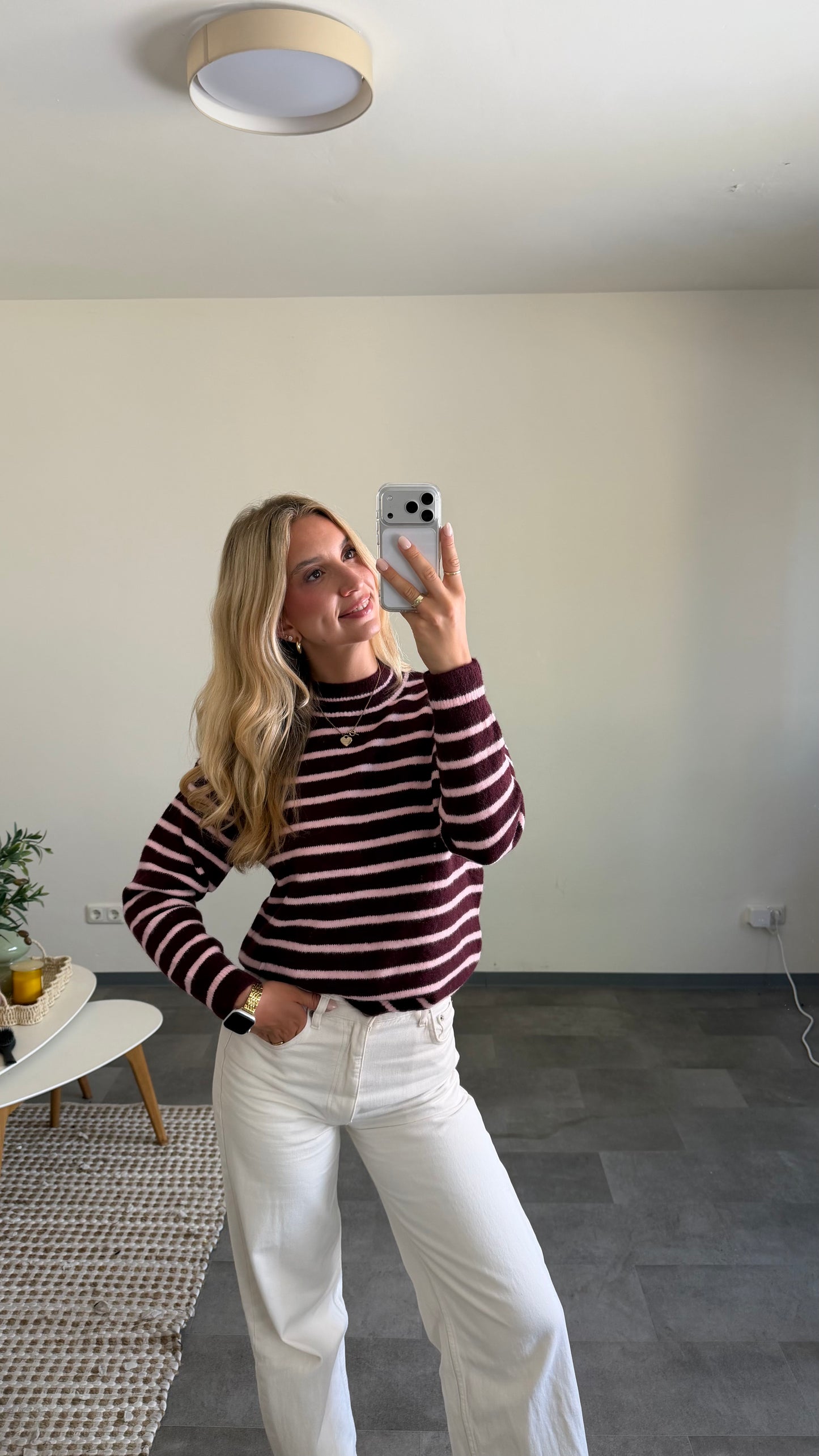 STRIPE KNIT PULLOVER BURGUNDY ROSE
