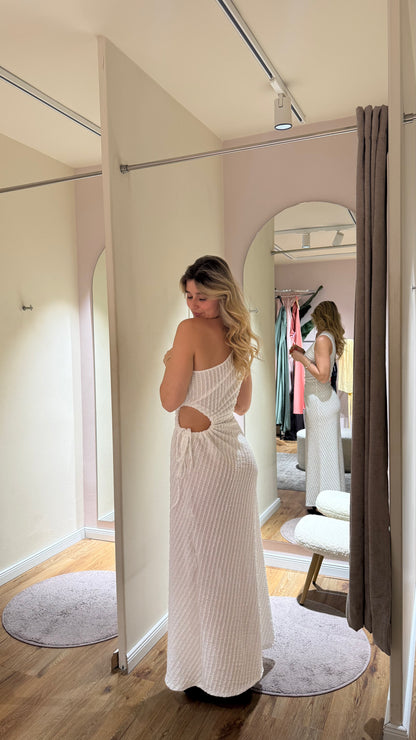 ONE SHOULDER CUT-OUT MAXIKLEID WEISS