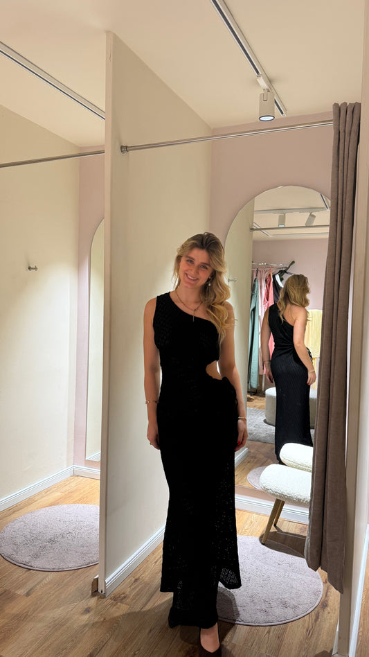 ONE SHOULDER CUT-OUT MAXIKLEID SCHWARZ