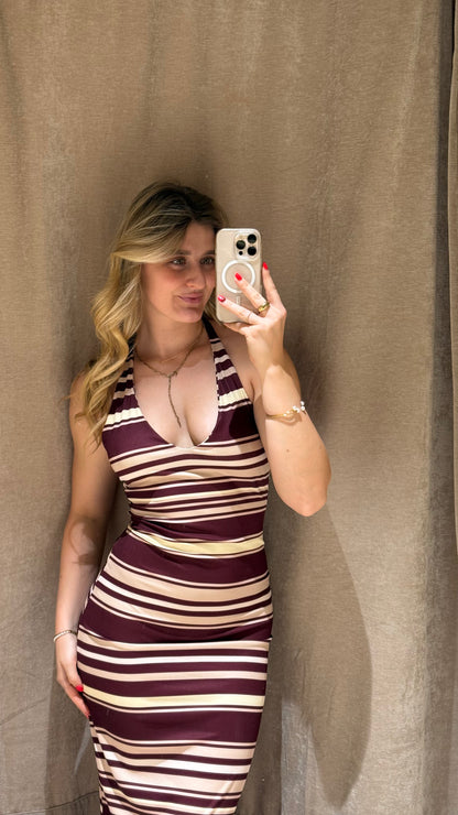 NECKHOLDER STRIPES MAXIKLEID