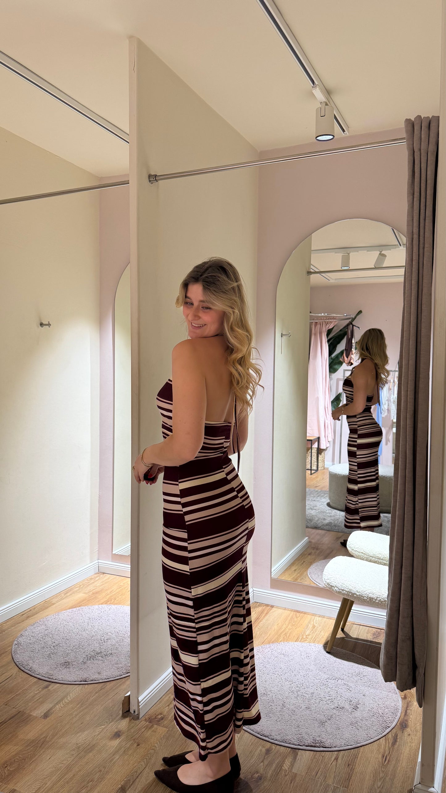 NECKHOLDER STRIPES MAXIKLEID