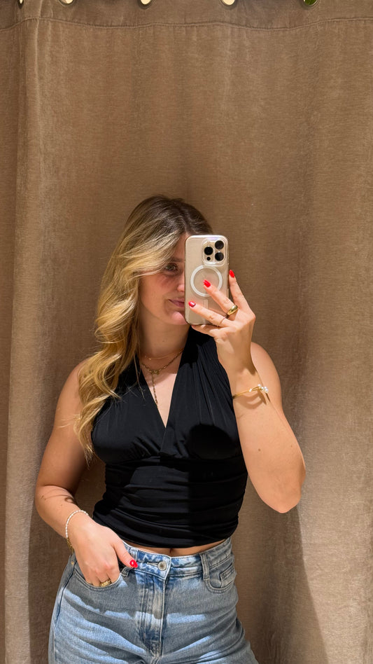 NECKHOLDER WRAP TOP SCHWARZ
