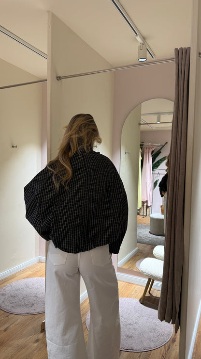 OVERSIZED PLAID BOMBER SCHWARZ